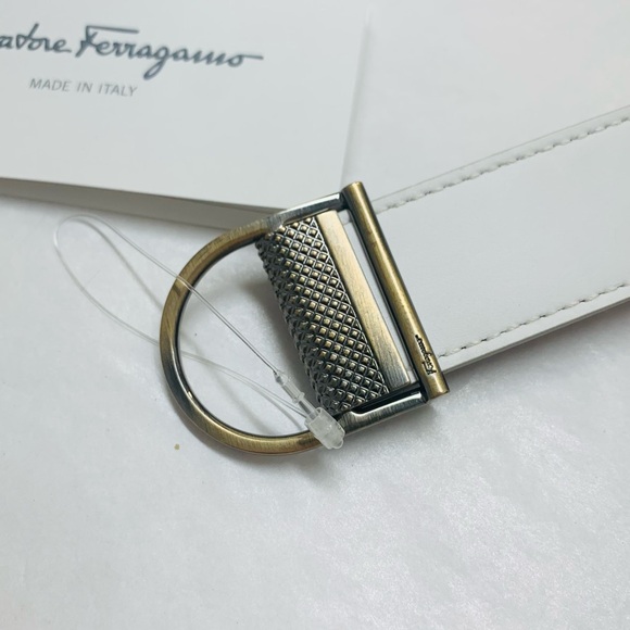Salvatore Ferragamo Genuine Calf Leather Bianco White Belt Size 38 42 - Picture 4 of 10